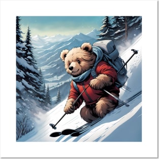 Teddy skiing down a hill in the snow Posters and Art